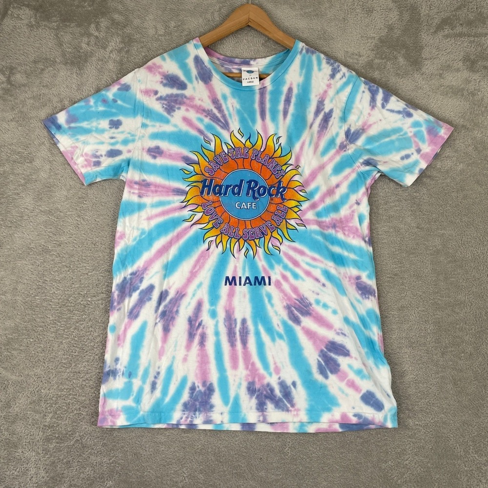 Hard Rock Cafe PacSun Shirt Mens Large Miami Tie Dye Save The Planet Graphic